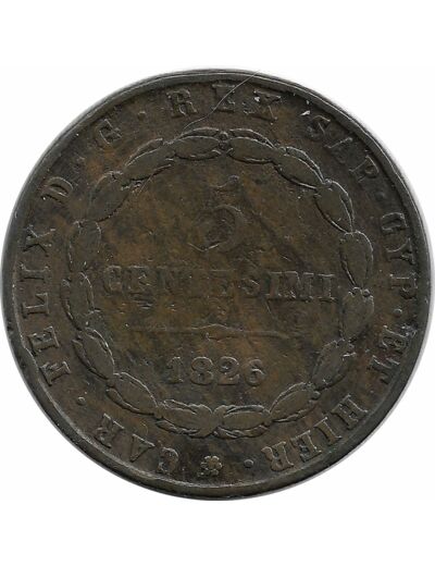 ITALIE 5 CENTESIMI SARDAIGNE 1826 MV P TB