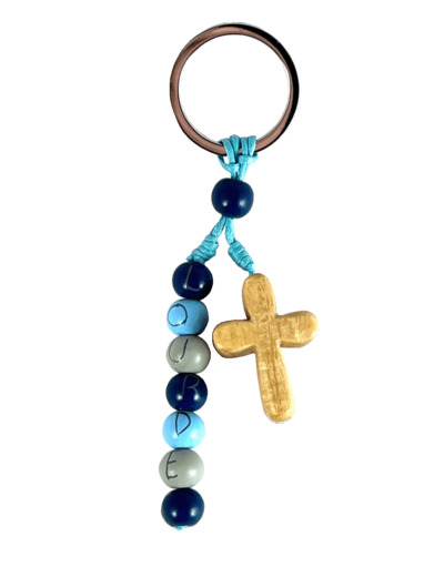 Porte Clé Lourdes bleu Longeur totale 12cm