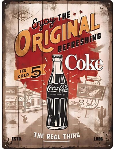 Plaque métal Coca-Cola Enjoy The Original Refreshing - 30 x 40 cm - NA23310