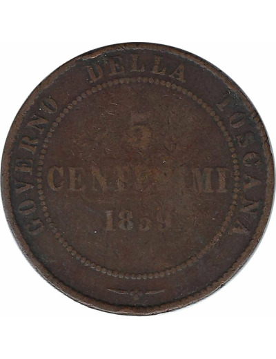 ITALIE (TOSCANE) 5 CENTESIMI 1859 TB