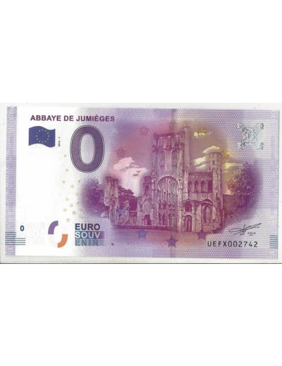 76 JUMIEGES 2016-1 ABBAYE DE JUMIEGES BILLET SOUVENIR 0 EURO TOURISTIQUE NEUF