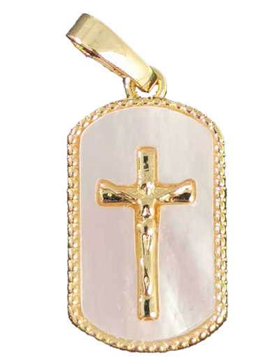 Croix en Nacre et Acier doré 18x11mm
