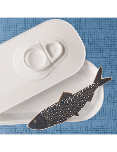 Broche sardine coloris marron écailles dorées motif graou