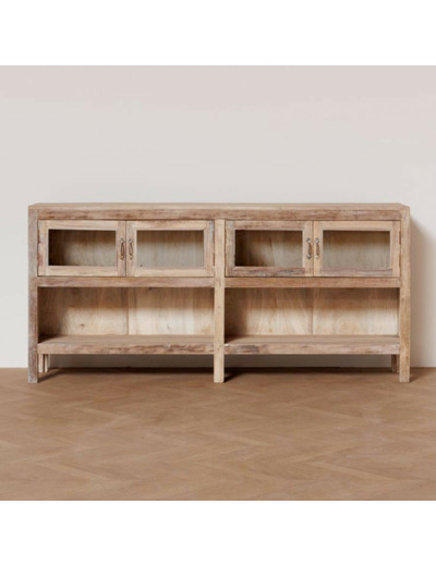 Buffet vitré en bois recyclé 34x89x192cm