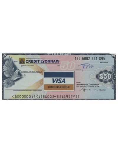 U.S.A. TRAVELERS CHEQUE VISA CREDIT LYONNAIS 50 DOLLARS 135.6002.521.895