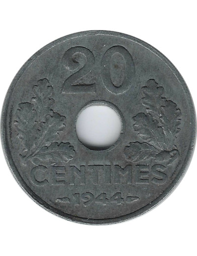 FRANCE 20 CENTIMES ZINC 1944 PEU TTB+