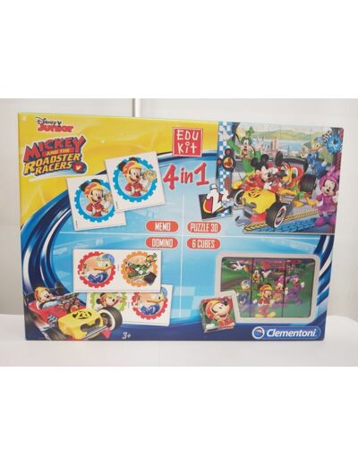 MICKEY AND THE ROADSTER RACERS 4 EN 1 MEMO DOMINO PUZZLE ET CUBES - CLEMENTONI