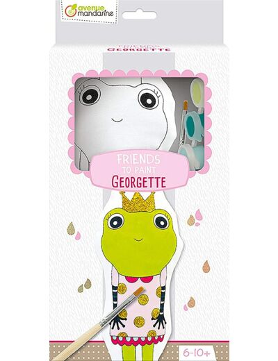 Avenue Mandarine PP034C - Un kit Friends to Paint comprenant un animal en coton imprimé à peindre, Georgette la grenouille