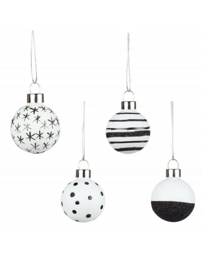 RÄDER DESIGN Set de 4 boules de Noël noir et blanc PM