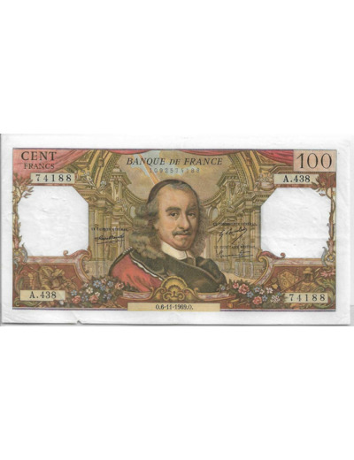 FRANCE 100 FRANCS CORNEILLE 6-11-1969 A.438 TTB+