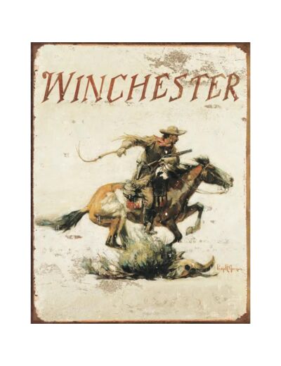 Plaque métal CowBoy - Winchester - 31,5x40.