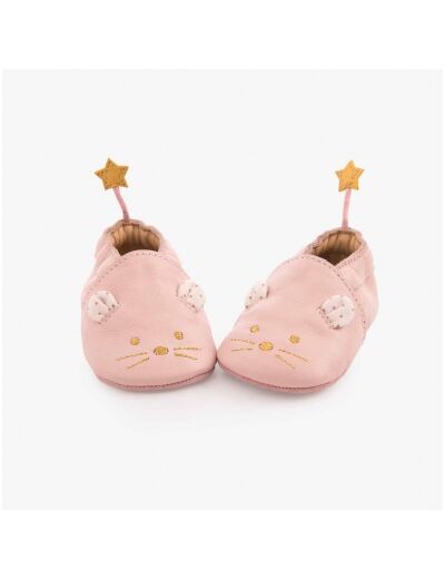 Chaussons en cuir rose 6/12 mois Moulin Roty
