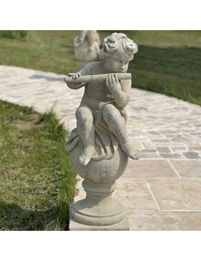 Statue grand Putti musicien flûte 95x28x28cm