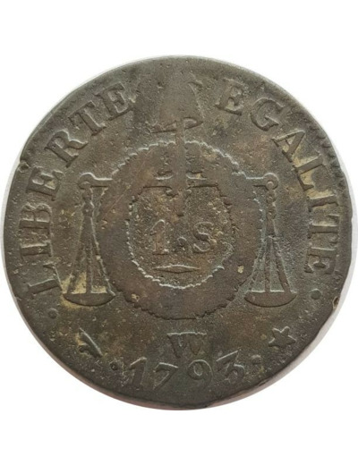 FRANCE 1 SOL AUX BALANCES 1793 W (Lille) 11gr63 TB
