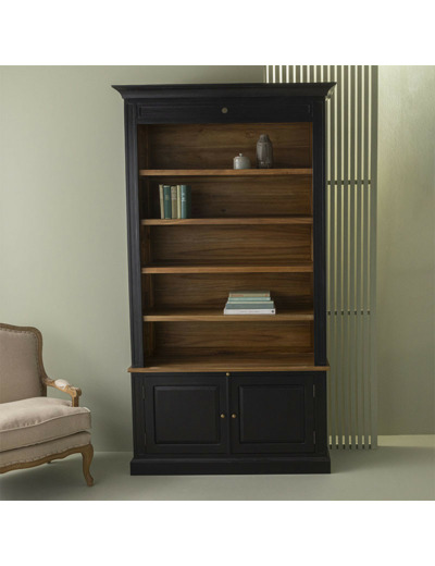 Bibliothèque Fontainebleau 2 portes acacia noire 140x240x48cm