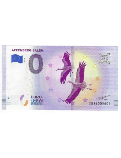 ALLEMAGNE 2019-5 AFFENBERG SALEM CIGOGNE BILLET SOUVENIR 0 EURO TOURISTIQUE