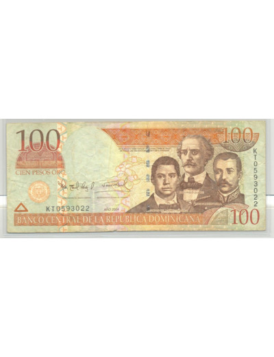 REPUBLIQUE DOMINICAINE 100 PESOS 2004 SERIE KT TB+