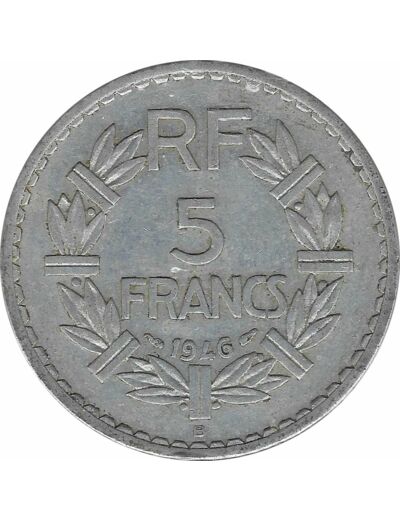 FRANCE 5 FRANCS LAVRILLIER ALU 1946 B TB+