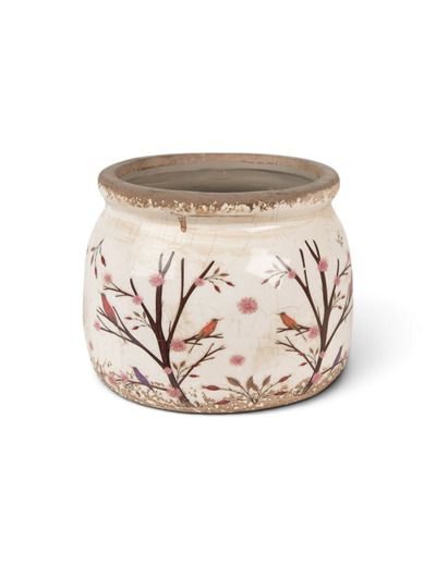 Pot de fleurs céramique branches beige marron 12x10cm