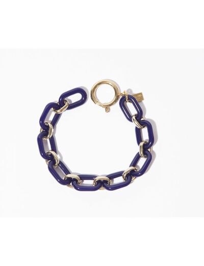 Bracelet Plaisance, maille ovale dorée et résine bleu marine