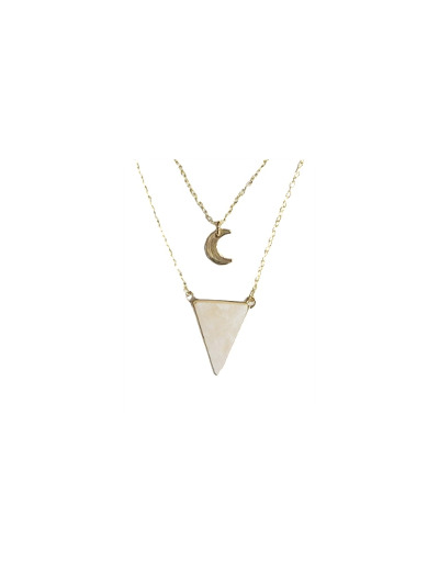 Collier Triangle et lune Quartz Rose