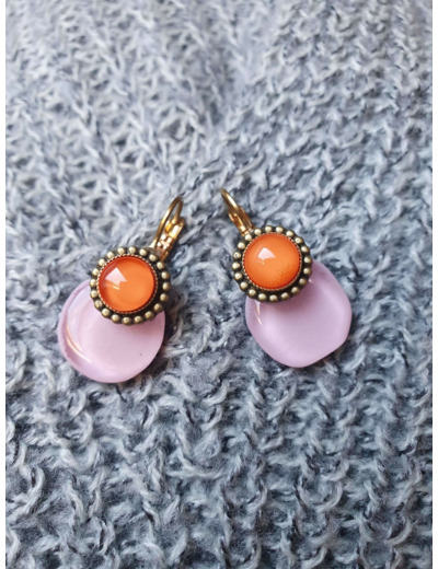 BOUCLES D'OREILLES DORMEUSES rose et orange