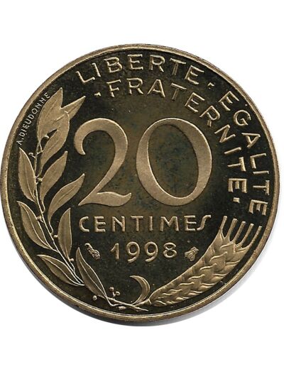 FRANCE 20 CENTIMES LAGRIFFOUL 1998 BE