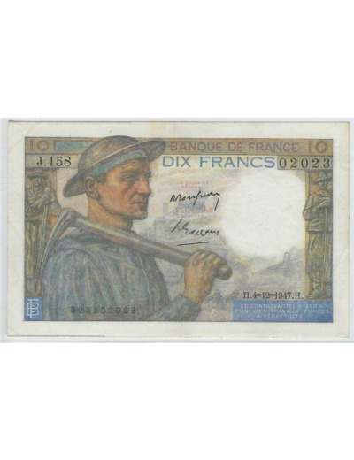 FRANCE 10 FRANCS MINEUR TYPE 1941 4-12-1947 J.158 SUP