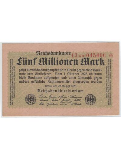 ALLEMAGNE 5 MILLION MARK SERIE 13 AB 20-08-1923 TTB+