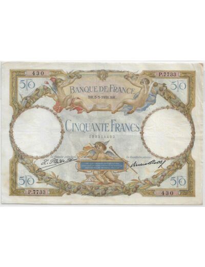 FRANCE 50 FRANCS L.O. MERSON SERIE P.7733 5-3-1931 TTB+