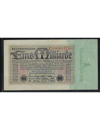 ALLEMAGNE 1 MILLIARD MARK 05 09 1923 SERIE C.00614098 TTB