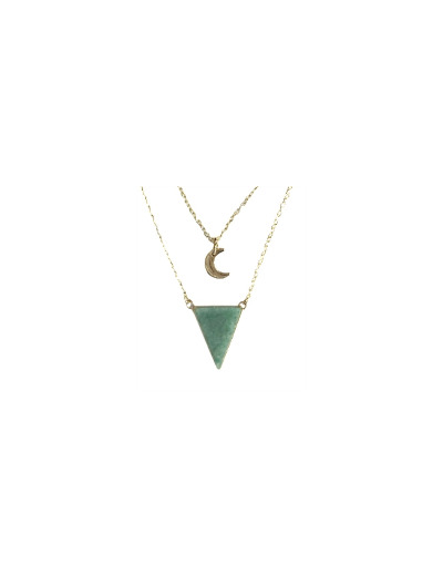 Collier Triangle et lune Aventurine verte