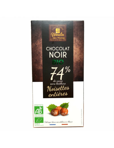 Chocolat noir 74% Noisettes Entières Bio 100g