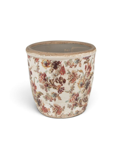 Pot motif floral rose céramique beige 13x14x14cm