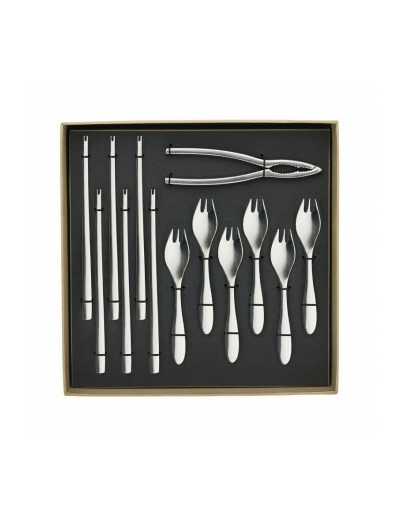 Coffret Fruits de mer - 6 fourchettes huîtres, 6 curettes crustacés et une pince crustacés