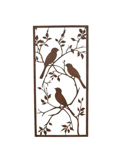 Cadre mural jardin oiseaux fer rouille 48x2x98cm