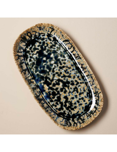 Plat Oval Bleu Intense en Céramique 37x3x21cm