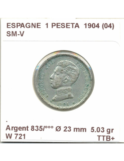 Espagne ( SPAIN ) 1 PESETA 1904  (04)  SM-V  TTB+