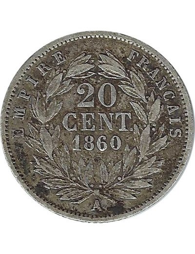 FRANCE 20 CENTIMES NAPOLEON III 1860 A TB+