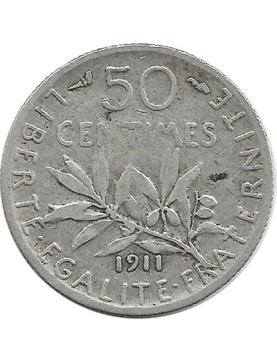 FRANCE 50 CENTIMES ROTY 1911 TB