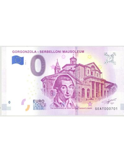 ITALIE 2018-1 GORGONZOLA SERBELLONI MAUSOLEUM BILLET SOUVENIR 0 EURO TOURISTIQUE