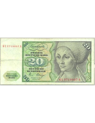 ALLEMAGNE 20 DEUTSCHE MARK 2-1-1960 SERIE GL TTB