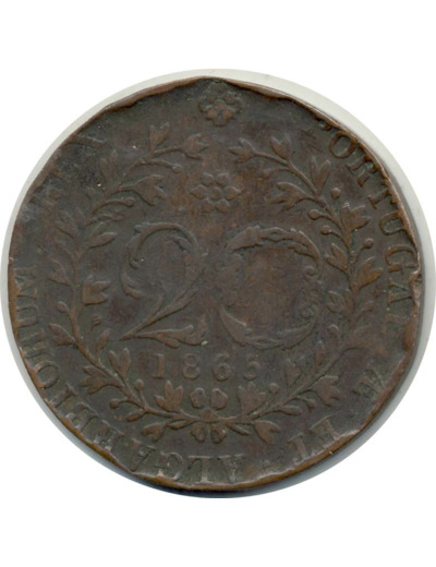 ACORES 20 REIS 1865 LUDOVICUS I (coups tranche) TB (W15)