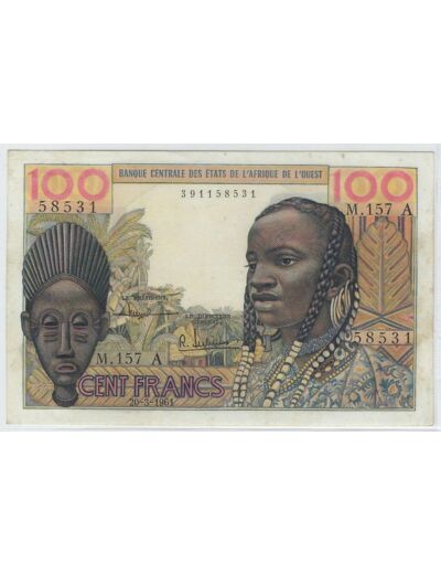 B.C.E.A.O 100 FRANCS 20-3-1961 COTE D'IVOIRE (A) SERIE M.157 TTB