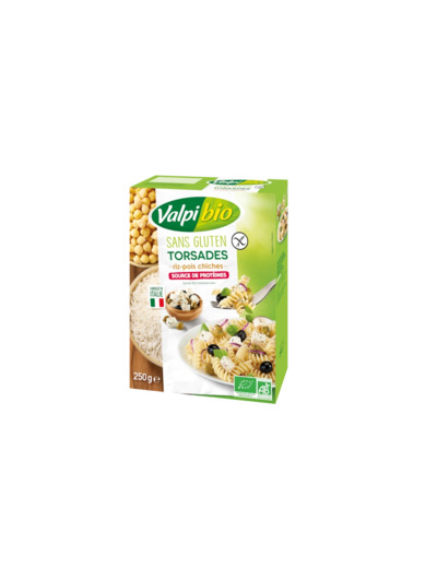 Torsades sans gluten et Bio-Riz et pois chiches-250g-Valpi Bio