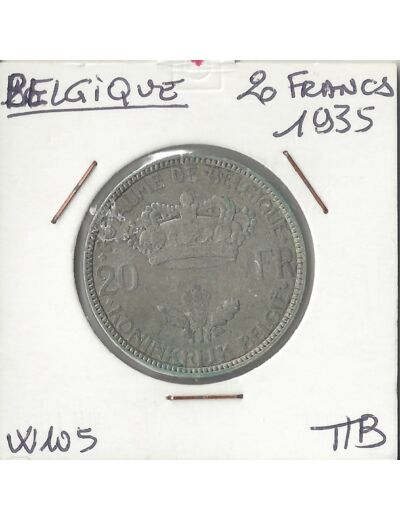 BELGIQUE 20 FRANCS 1935  TTB