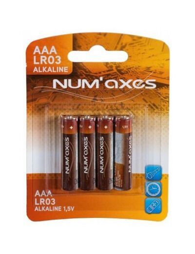 Blister 4 piles alcalines AAA LR03 1,5 volts NUM'AXES