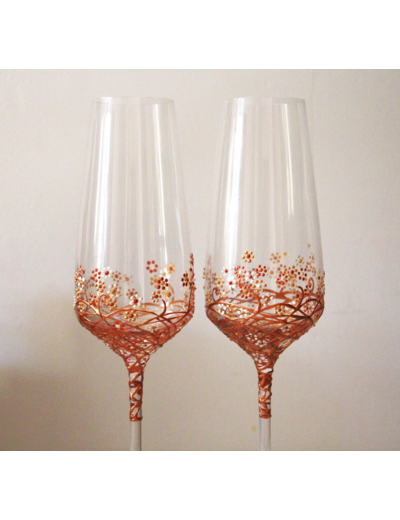Flutes à champagne en cristal peintes à la main décors fleurs de ronces dorées personnalisables