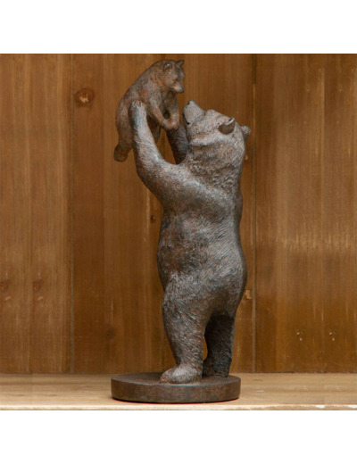 Statuette Ours et bébé résine patinée 15x32cm