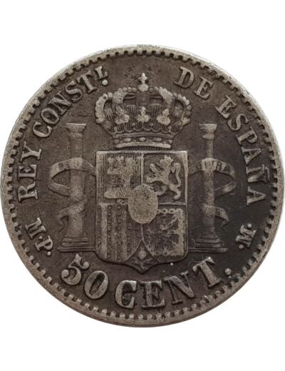 ESPAGNE 50 CENTIMOS 1889 MPM TB+ (W690)